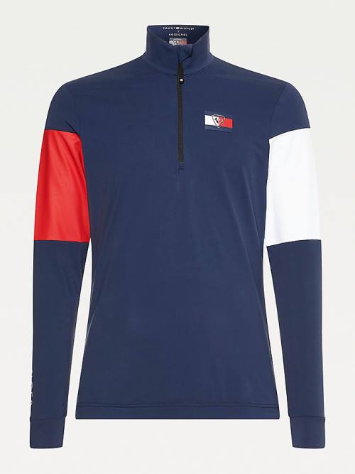 Tommy Hilfiger Rossignol Colour-Blocked Base Layer Moški Majice Modra | TH963WVF