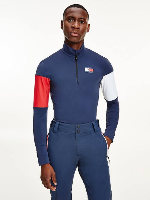 Tommy Hilfiger Rossignol Colour-Blocked Base Layer Moški Majice Modra | TH963WVF