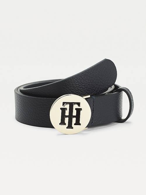 Tommy Hilfiger Round Buckle Monogram Leather Ženske Pas Za Hlače Modra | TH390ETC