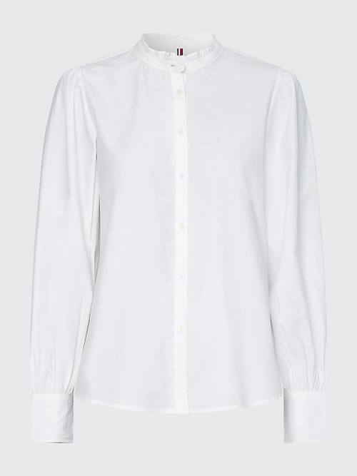 Tommy Hilfiger Ruffled Mandarin Collar Relaxed Fit Ženske Bluza Bela | TH439TFZ