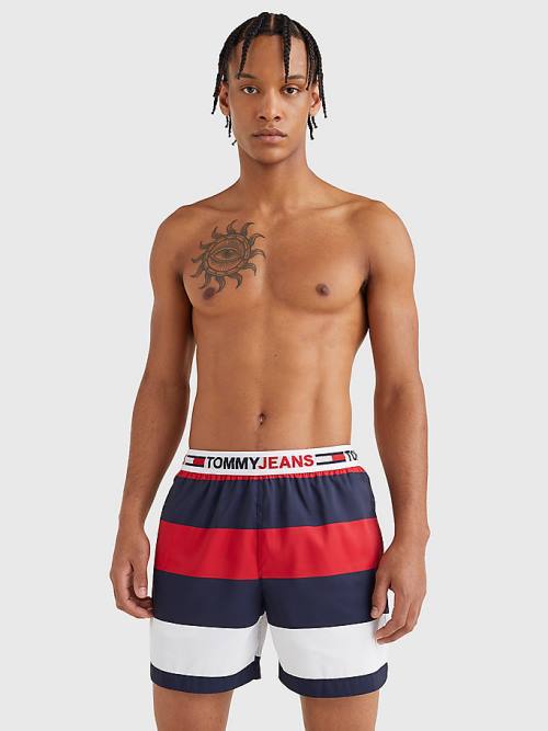 Tommy Hilfiger Rugby Stripe Mid Length Shorts Moški Kopalke Rdeča | TH596YJB