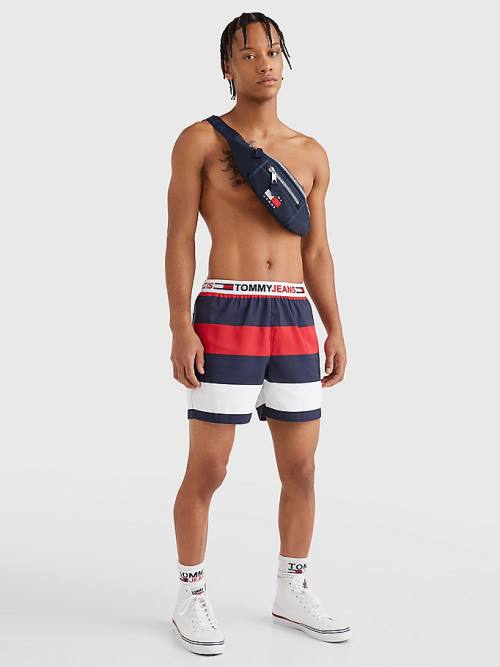 Tommy Hilfiger Rugby Stripe Mid Length Shorts Moški Kopalke Rdeča | TH596YJB