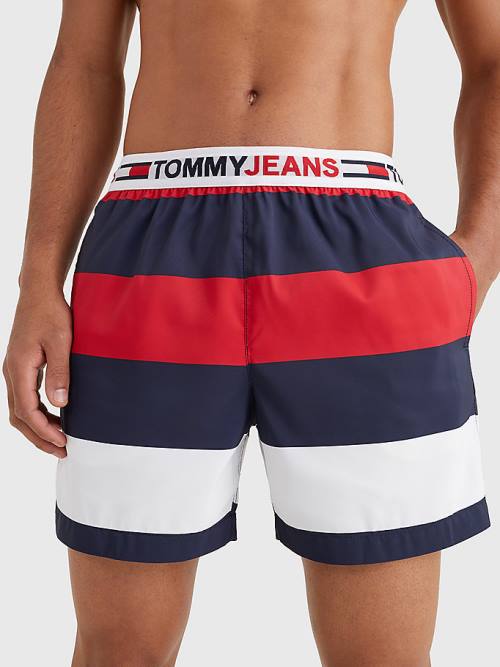 Tommy Hilfiger Rugby Stripe Mid Length Shorts Moški Kopalke Rdeča | TH596YJB