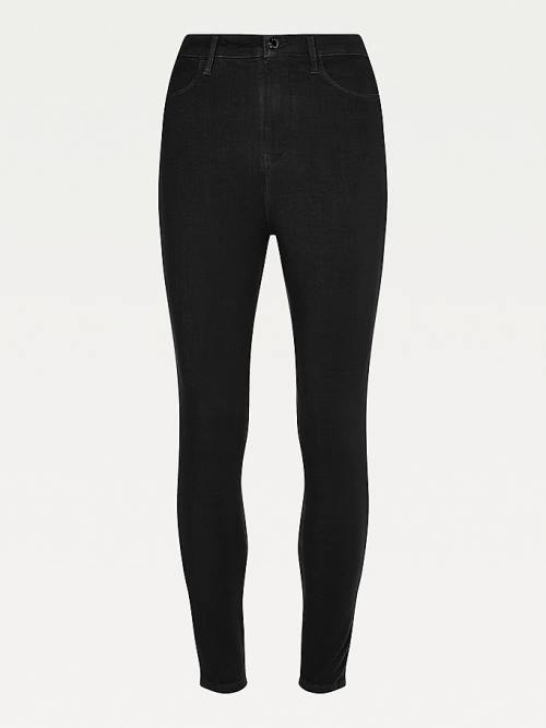 Tommy Hilfiger Sculpt High Rise Super Skinny Ženske Hlače Črna | TH108SZW