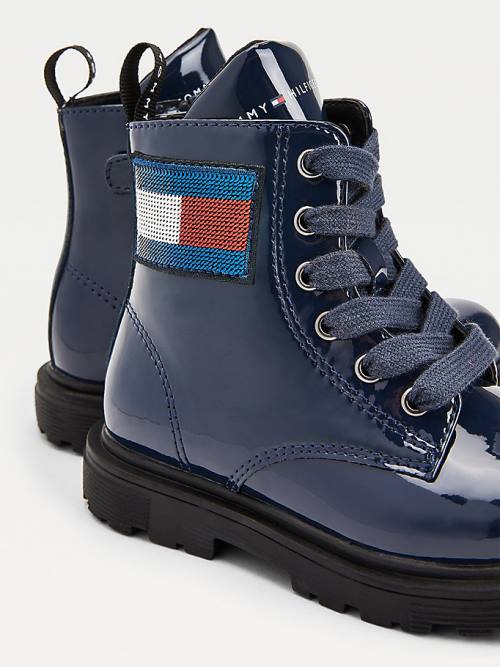 Tommy Hilfiger Sequin Flag Patent Lace-Up Dekleta Škornji Modra | TH192NFT