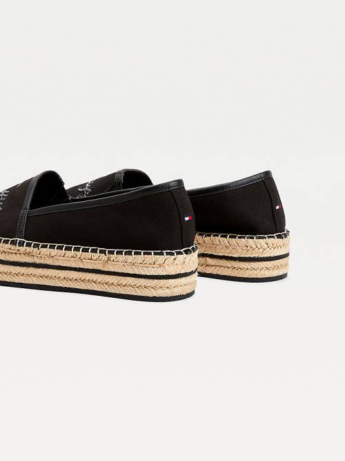 Tommy Hilfiger Sequin Signature Flatform Espadrilles Ženske Loafers Črna | TH310WZU