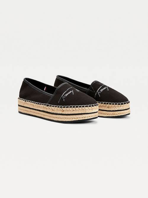 Tommy Hilfiger Sequin Signature Flatform Espadrilles Ženske Loafers Črna | TH310WZU