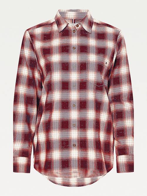 Tommy Hilfiger Shadow Check Relaxed Fit Ženske Srajce Rdeča | TH316HYD