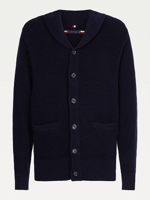 Tommy Hilfiger Shawl Collar Rib-Knit Cardigan Moški Puloverji Modra | TH635GBI