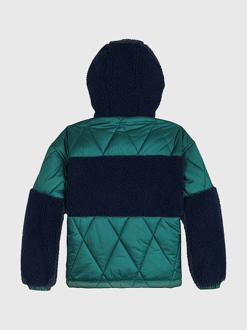 Tommy Hilfiger Sherpa Quilted Mix Hooded Fantje Jakne Zelena | TH481WJF