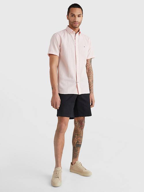 Tommy Hilfiger Short Sleeve Tapered Regular Fit Moški Srajce Roza | TH651YWG