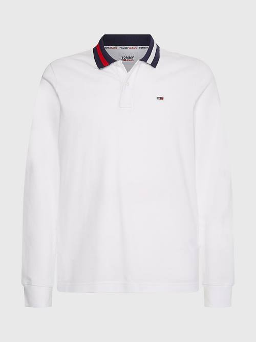 Tommy Hilfiger Signature Collar Regular Long Sleeve Moški Polo Majica Bela | TH617DMI