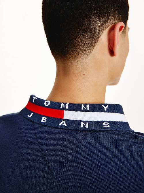 Tommy Hilfiger Signature Collar Regular Long Sleeve Moški Polo Majica Modra | TH957QDI