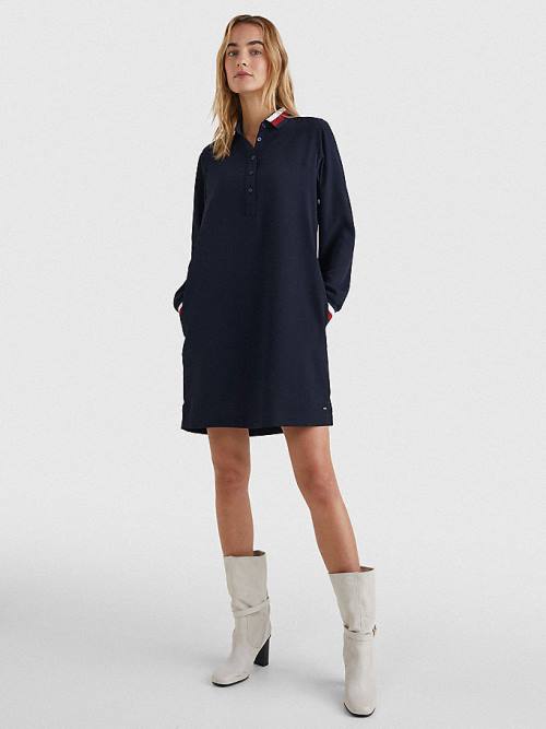 Tommy Hilfiger Signature Detail Crepe Shift Ženske Obleke Modra | TH908ZNM