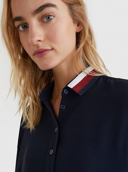 Tommy Hilfiger Signature Detail Crepe Shift Ženske Obleke Modra | TH908ZNM