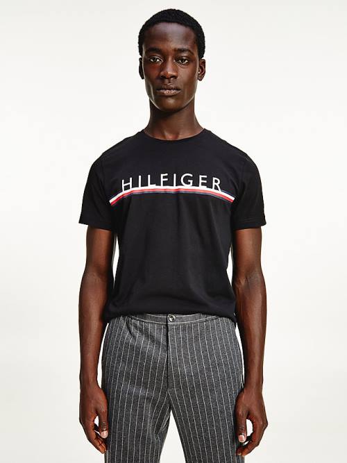 Tommy Hilfiger Signature Detail Organic Cotton Moški Majice Črna | TH285LFY