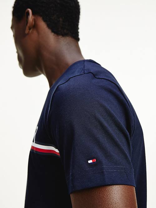 Tommy Hilfiger Signature Detail Organic Cotton Moški Majice Modra | TH590ZTU