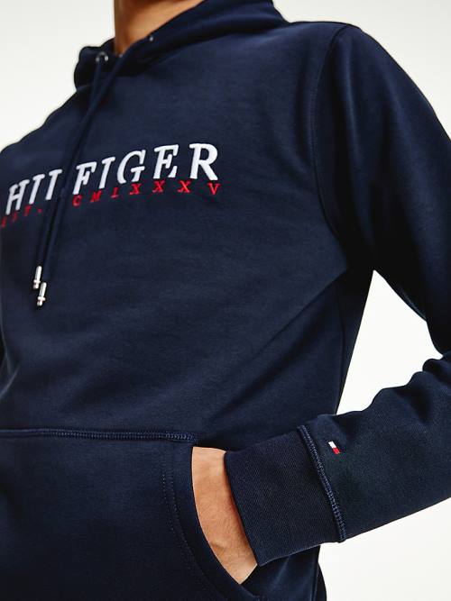 Tommy Hilfiger Signature Flex Fleece Logo Moški Pulover s kapuco Modra | TH258BKJ