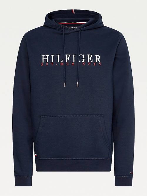 Tommy Hilfiger Signature Flex Fleece Logo Moški Pulover s kapuco Modra | TH258BKJ