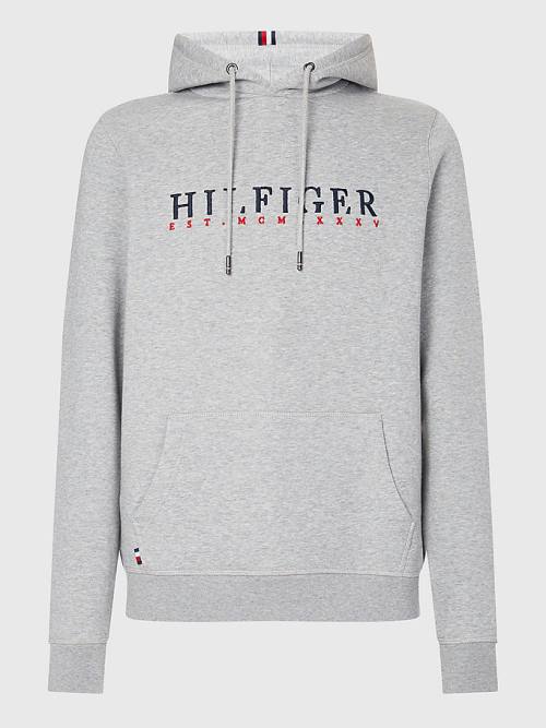 Tommy Hilfiger Signature Flex Fleece Logo Moški Pulover s kapuco Siva | TH876KOF