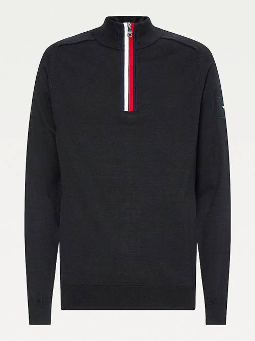 Tommy Hilfiger Signature Half-Zip Jumper Moški Puloverji Črna | TH853NOK