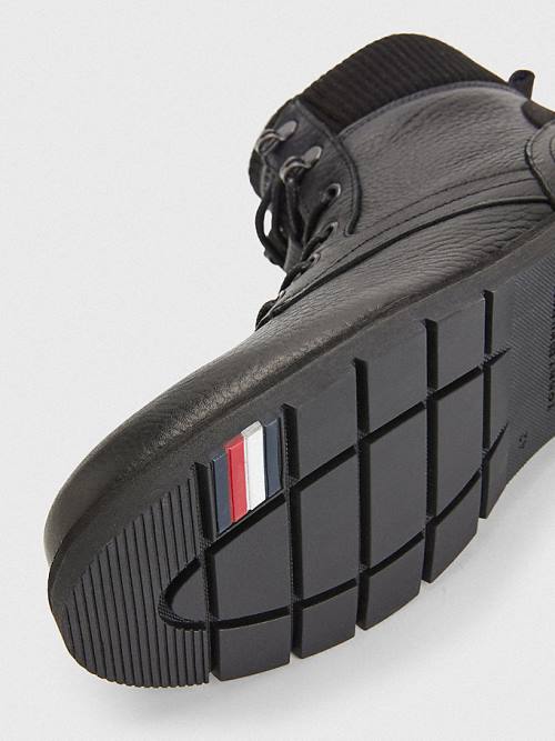 Tommy Hilfiger Signature Leather Cleat Moški Škornji Črna | TH964ETB