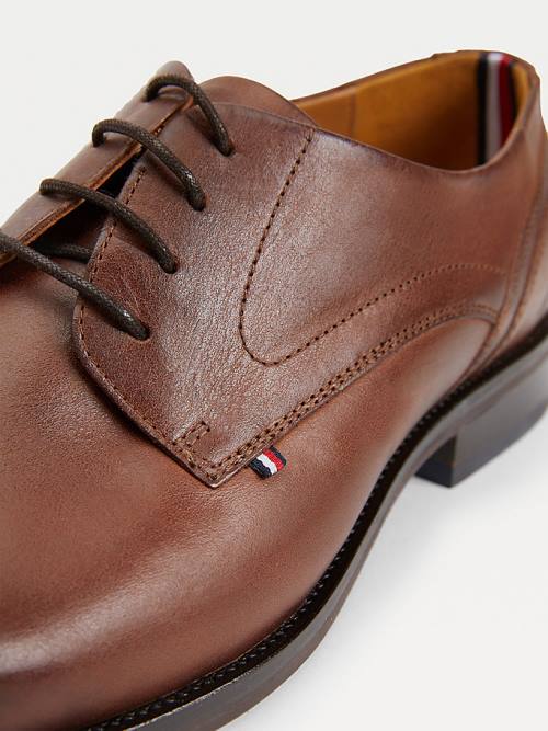 Tommy Hilfiger Signature Leather Derby Moški Svečani Čevlji Rjav | TH057NOB