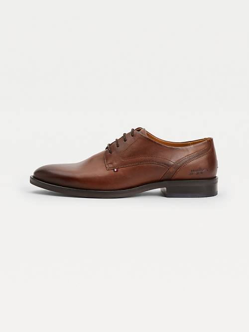 Tommy Hilfiger Signature Leather Derby Moški Svečani Čevlji Rjav | TH057NOB