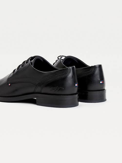 Tommy Hilfiger Signature Leather Derby Moški Svečani Čevlji Črna | TH307WBU