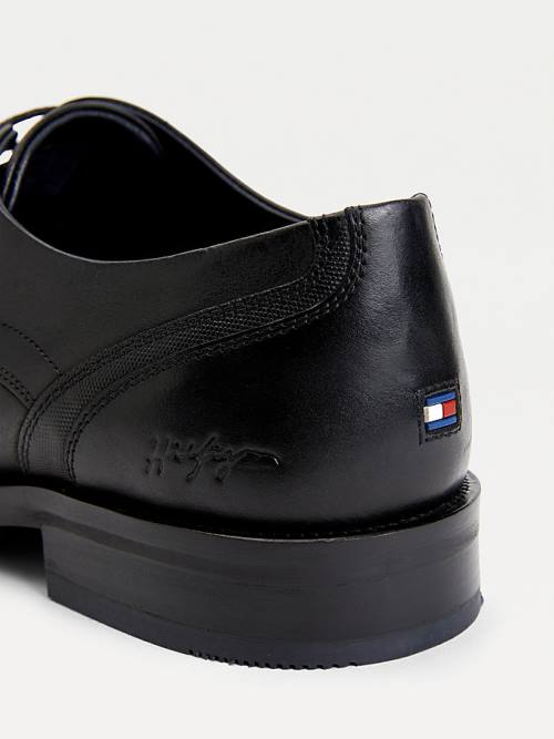 Tommy Hilfiger Signature Leather Derby Moški Svečani Čevlji Črna | TH307WBU