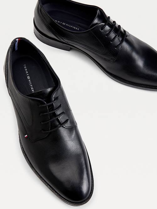 Tommy Hilfiger Signature Leather Derby Moški Svečani Čevlji Črna | TH307WBU