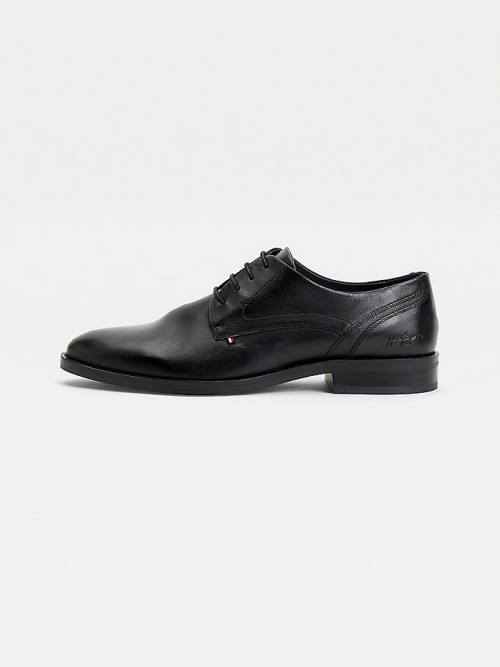 Tommy Hilfiger Signature Leather Derby Moški Svečani Čevlji Črna | TH307WBU