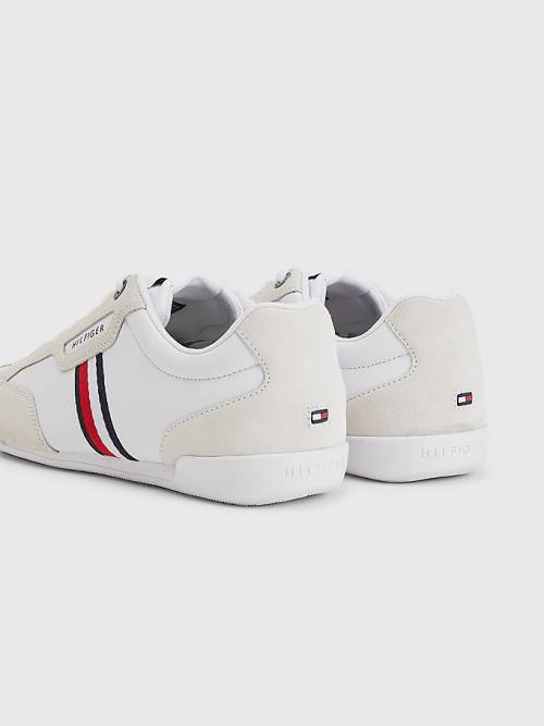 Tommy Hilfiger Signature Leather Mix Cupsole Moški Superge Bela | TH093YKW