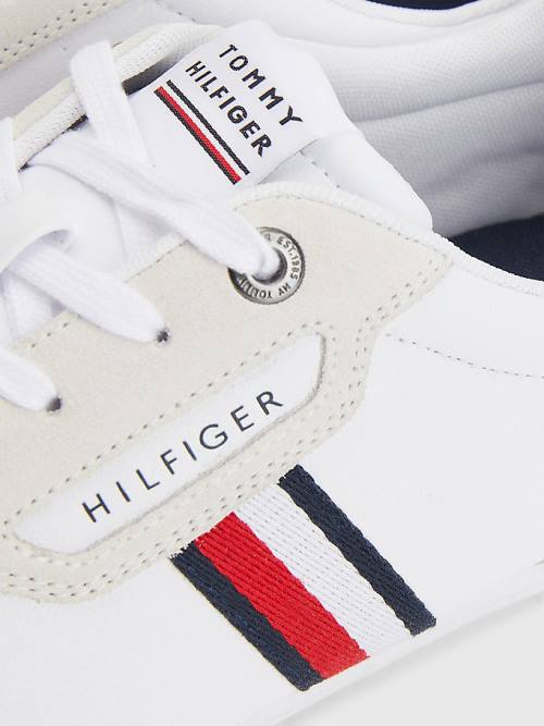 Tommy Hilfiger Signature Leather Mix Cupsole Moški Superge Bela | TH093YKW