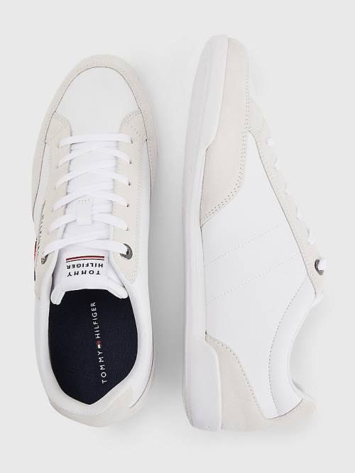 Tommy Hilfiger Signature Leather Mix Cupsole Moški Superge Bela | TH093YKW