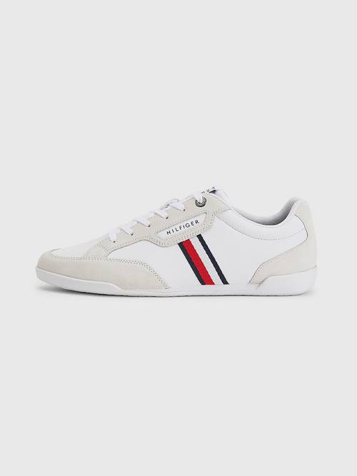 Tommy Hilfiger Signature Leather Mix Cupsole Moški Superge Bela | TH093YKW