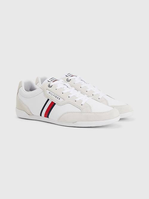 Tommy Hilfiger Signature Leather Mix Cupsole Moški Superge Bela | TH093YKW