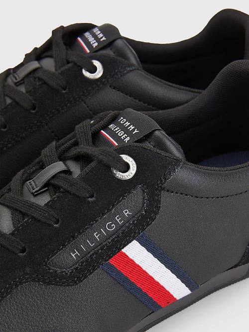 Tommy Hilfiger Signature Leather Mix Cupsole Moški Superge Črna | TH102UQF