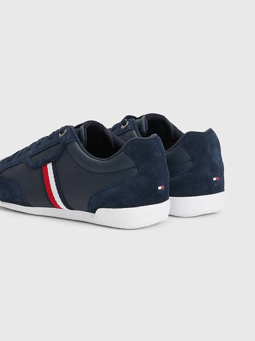 Tommy Hilfiger Signature Leather Mix Cupsole Moški Superge Modra | TH294GIY