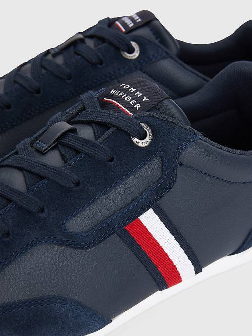 Tommy Hilfiger Signature Leather Mix Cupsole Moški Superge Modra | TH294GIY