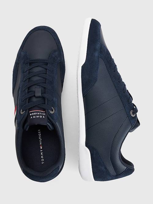 Tommy Hilfiger Signature Leather Mix Cupsole Moški Superge Modra | TH294GIY