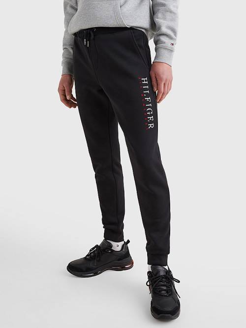 Tommy Hilfiger Signature Leg Logo Joggers Moški Hlače Črna | TH860OIC