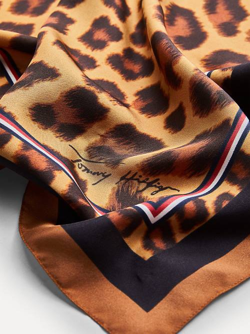 Tommy Hilfiger Signature Leopard Print Silk Bandana Ženske Šal Bež | TH896UHT