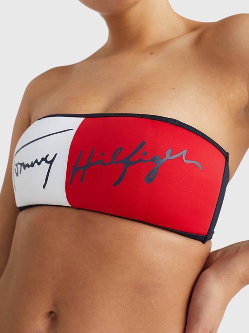 Tommy Hilfiger Signature Logo Bandeau Bikini Top Ženske Kopalke Modra | TH013THO