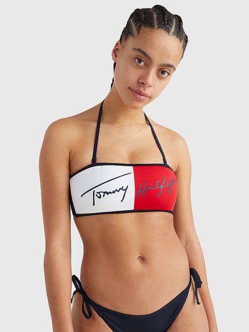 Tommy Hilfiger Signature Logo Bandeau Bikini Top Ženske Kopalke Modra | TH013THO