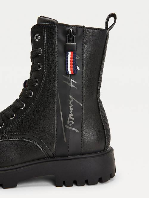 Tommy Hilfiger Signature Logo Cleat Lace-Up Dekleta Škornji Črna | TH918HNY