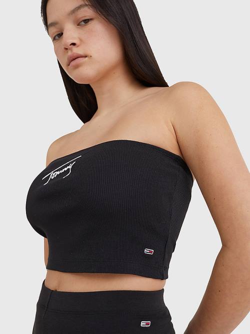 Tommy Hilfiger Signature Logo Cropped Tube Top Ženske Majice Črna | TH190CVF