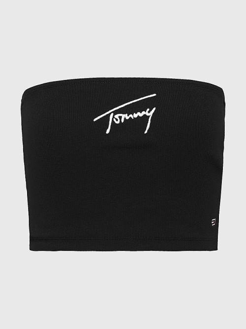 Tommy Hilfiger Signature Logo Cropped Tube Top Ženske Majice Črna | TH190CVF