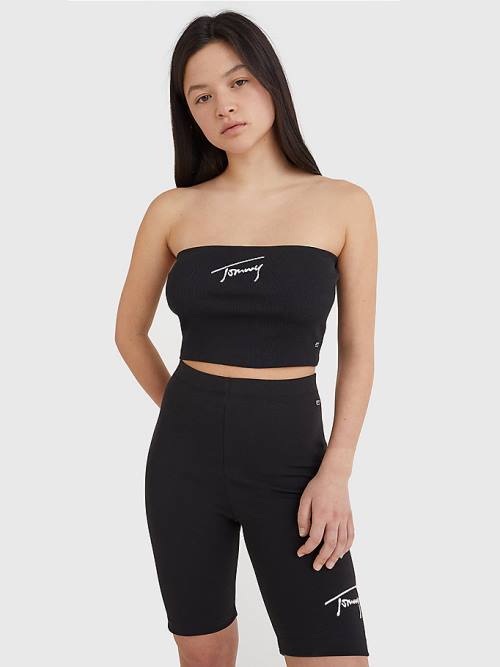 Tommy Hilfiger Signature Logo Cropped Tube Top Ženske Majice Črna | TH190CVF