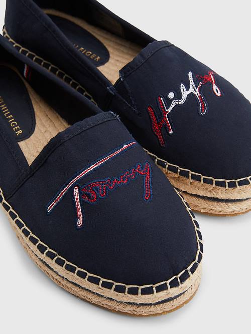 Tommy Hilfiger Signature Logo Espadrilles Ženske Loafers Modra | TH207OFL